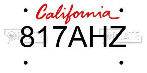 817AHZ California License Plate
