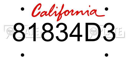 81834D3 California License Plate