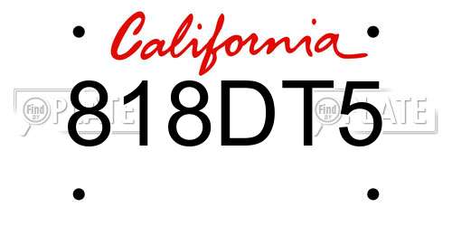 818DT5 California License Plate