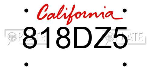 818DZ5 California License Plate
