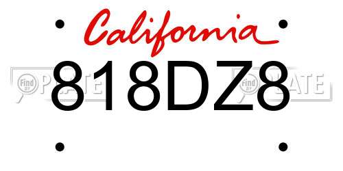 818DZ8 California License Plate