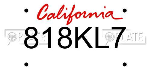 818KL7 California License Plate