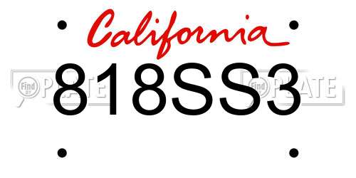 818SS3 California License Plate