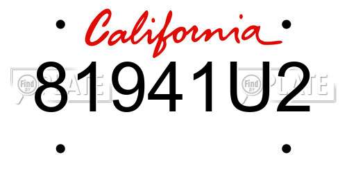 81941U2 California License Plate