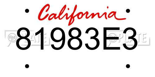 81983E3 California License Plate
