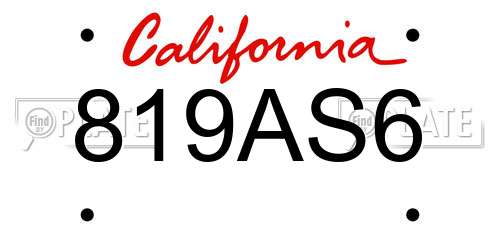 819AS6 California License Plate