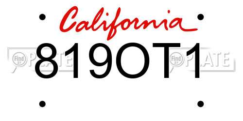 819OT1 California License Plate