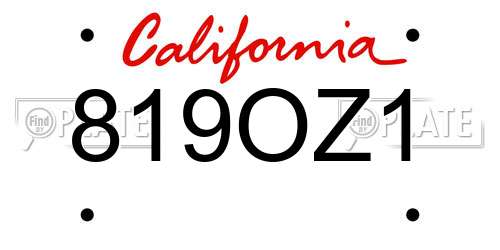 819OZ1 California License Plate