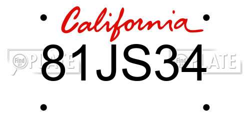 81JS34 California License Plate