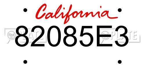 82085E3 California License Plate