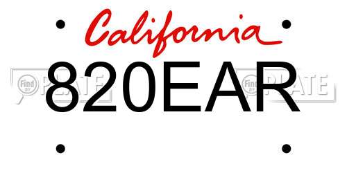 820EAR California License Plate