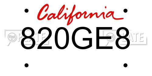 820GE8 California License Plate