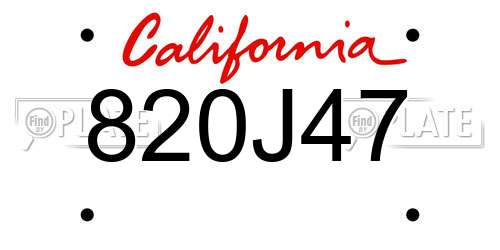 820J47 California License Plate