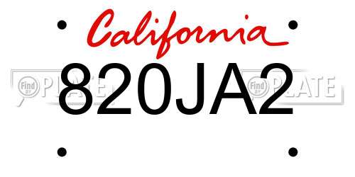 820JA2 California License Plate