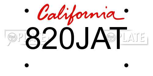 820JAT California License Plate