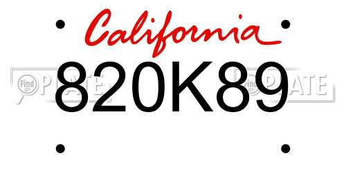 820K89 California License Plate