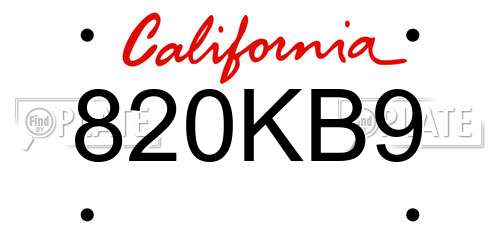 820KB9 California License Plate