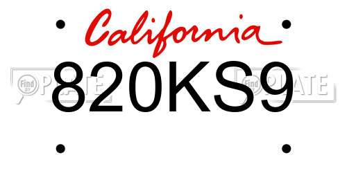 820KS9 California License Plate