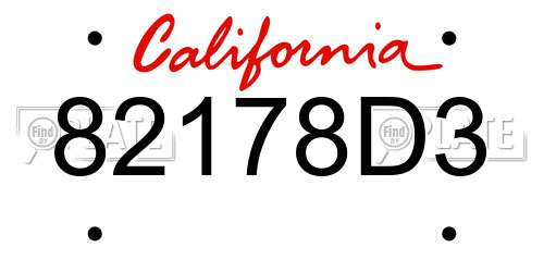 82178D3 California License Plate
