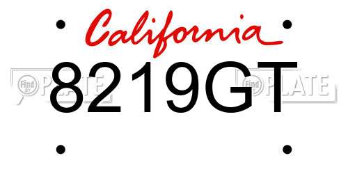 8219GT California License Plate