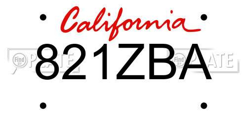 821ZBA California License Plate