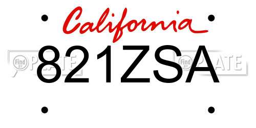 821ZSA California License Plate