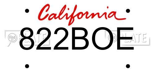 822BOE California License Plate
