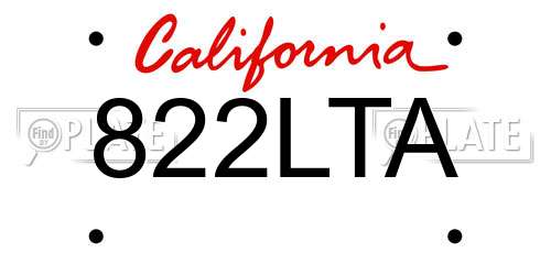 822LTA California License Plate