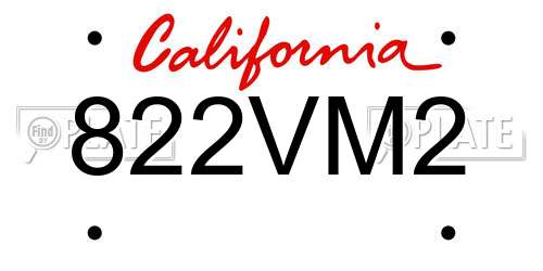 822VM2 California License Plate