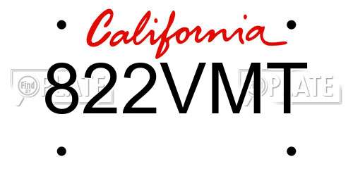 822VMT California License Plate