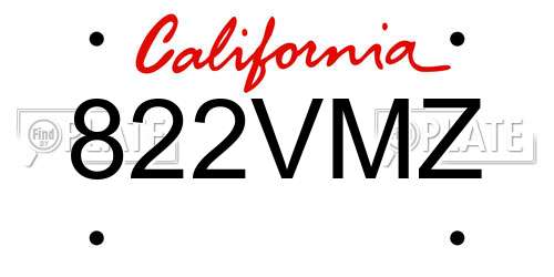 822VMZ California License Plate