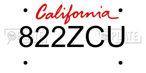 822ZCU California License Plate