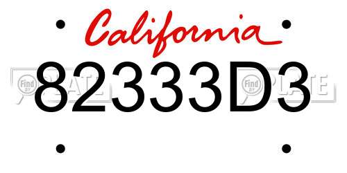 82333D3 California License Plate