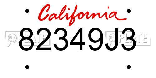 82349J3 California License Plate