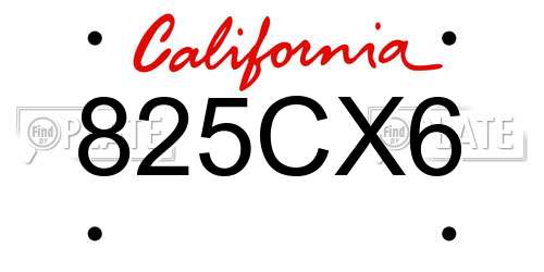 825CX6 California License Plate