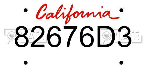 82676D3 California License Plate