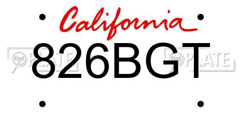 826BGT California License Plate