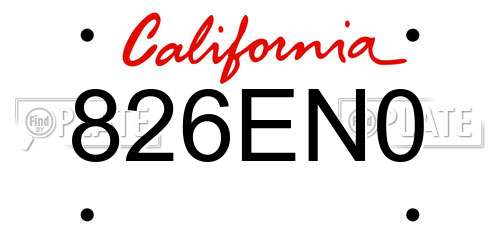 826EN0 California License Plate