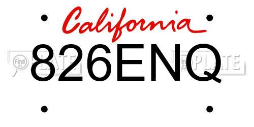 826ENQ California License Plate