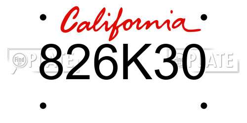 826K30 California License Plate