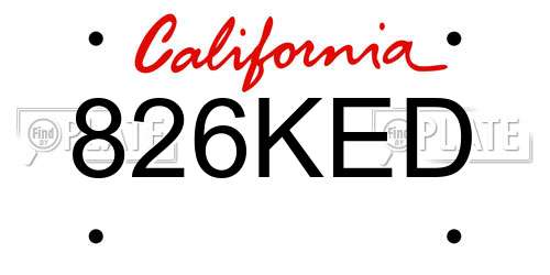 826KED California License Plate