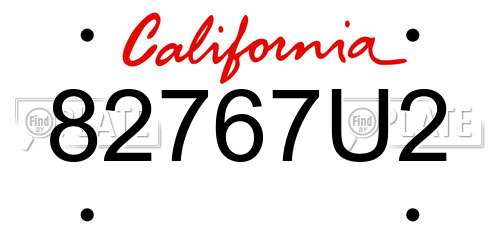 82767U2 California License Plate