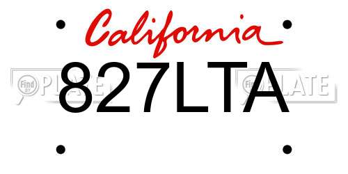 827LTA California License Plate