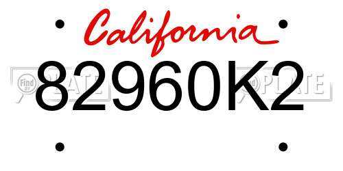 82960K2 California License Plate