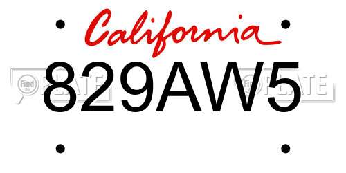 829AW5 California License Plate