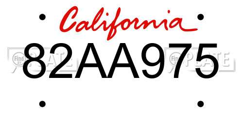 82AA975 California License Plate