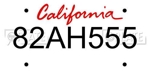 82AH555 California License Plate