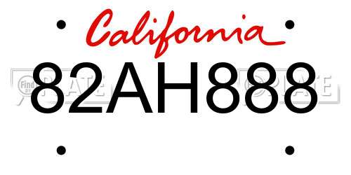 82AH888 California License Plate