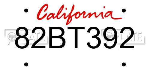 82BT392 California License Plate
