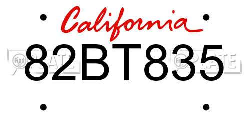 82BT835 California License Plate